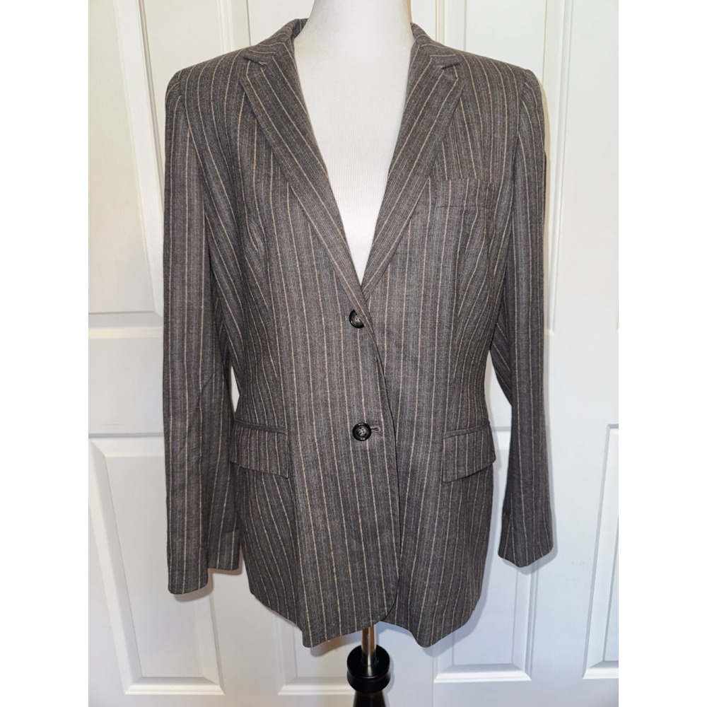 Max Mara Wool Pinstripe Blazer US 14 Italian Office Chic Quiet Luxury Jacket